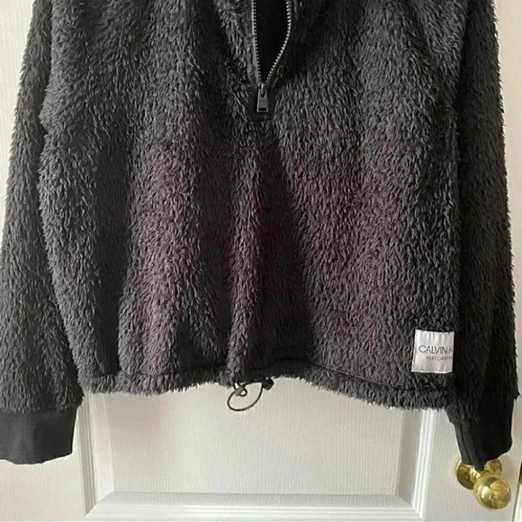 Calvin Klein Plush Sweater Cropped Fuzzy 1/4 Zip Pullover Black Size XL - Picture 7 of 16